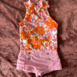 Janie and Jack Pink and Orange Floral One-Piece Girls Swim